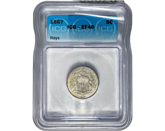 1867 Shield Nickel ICG EF40 RAYS
