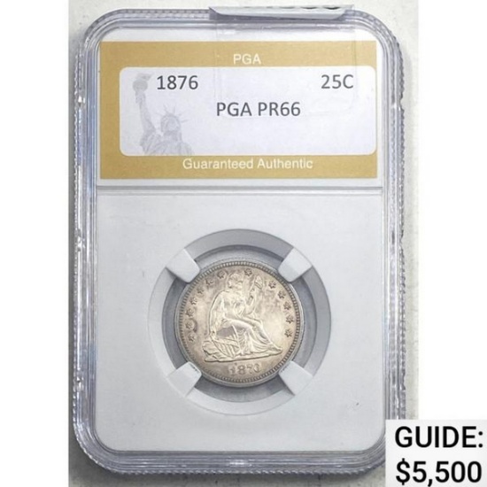 1876 25C Silver Seated Liberty Quarter PGA PR66