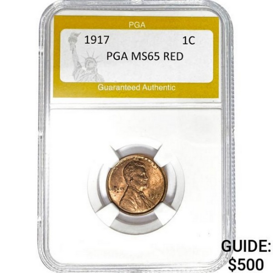 1917 1C Lincoln Wheat PGA MS65 RED