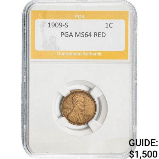 1909-S Lincoln Wheat 1C PGA MS64 RED