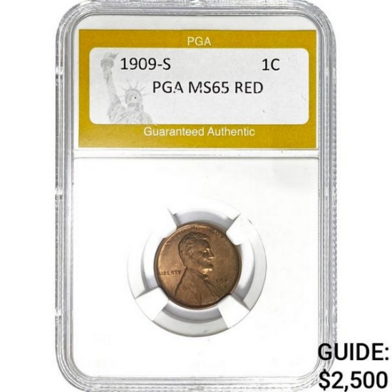 1909-S 1C Lincoln Wheat PGA MS65 RED