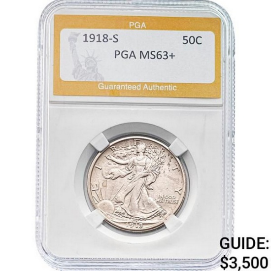 1918-S 50C Walking Liberty PGA MS63+