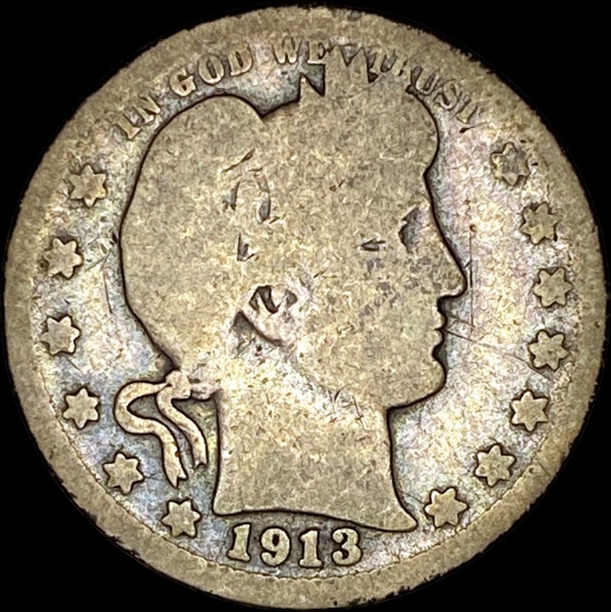 1913-S Silver Barber Quarter NICELY CIRCULATED