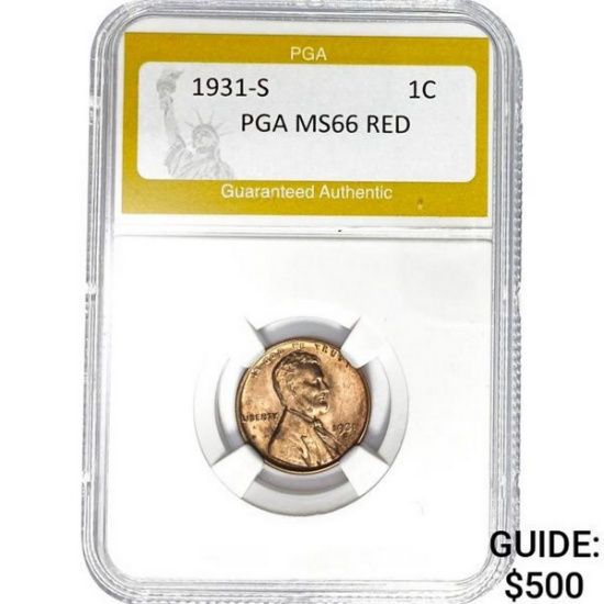 1931-S 1C Lincoln Wheat PGA MS66 RED