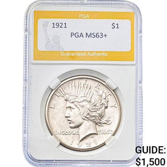 1921 Peace Dollar PGA MS63+ SILVER