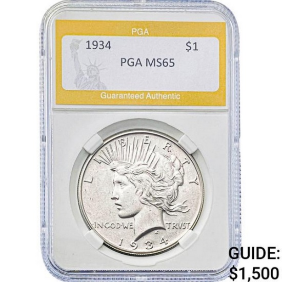 1934 Peace Dollar PGA MS65 SILVER