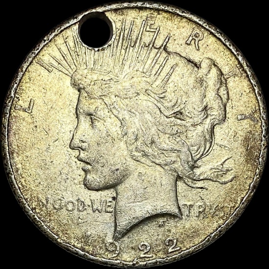 1922 Silver Peace Dollar (holed) NEARLY UNCIRCULATED