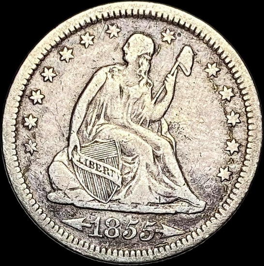 1855 Arrows Seated Liberty Silver Quarter LIGHTLY CIRCULATED