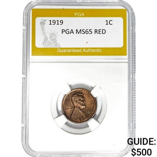 1919 1C Lincoln Wheat PGA MS65 RED