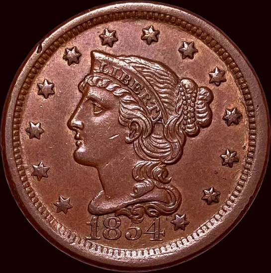 1854 Braided Hair Large Cent CLOSELY UNCIRCULATED