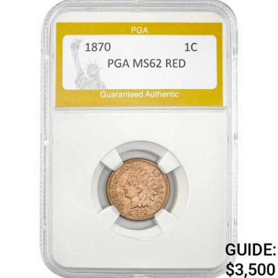 1870 1C Indian Head Cent PGA  MS62 RED