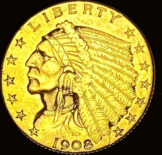 1908 Indian Head Gold $2.5 Quarter Eagle HIGH GRADE