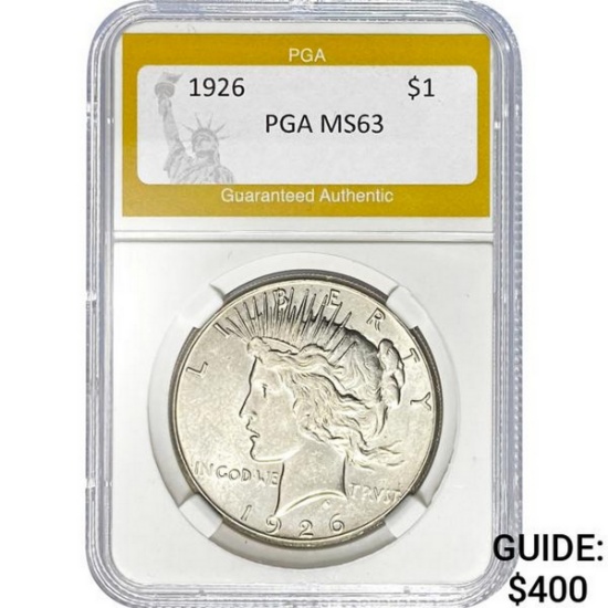 1926 Peace Dollar PGA MS63 SILVER