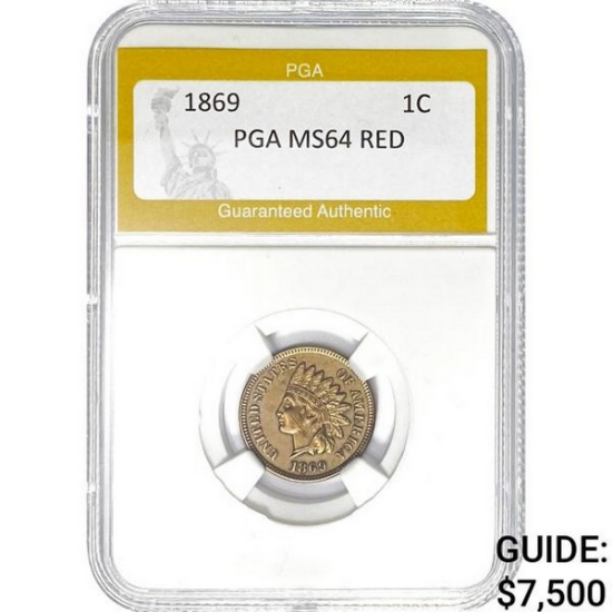 1869 1C Indian Head PGA MS64 RED