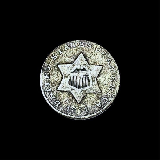 1851 Silver Three Cent LIGHTLY CIRCULATED
