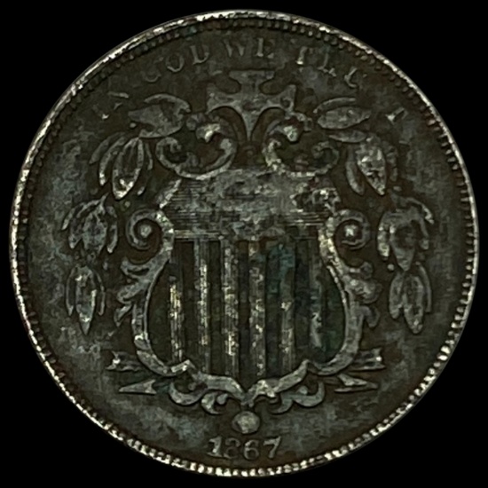 1867 Shield Nickel w/ Rays NICELY CIRCULATED