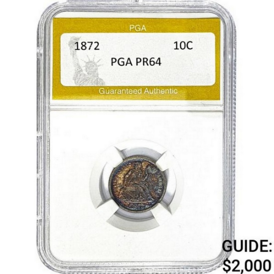 1872 Seated Liberty 10C PGA PR64