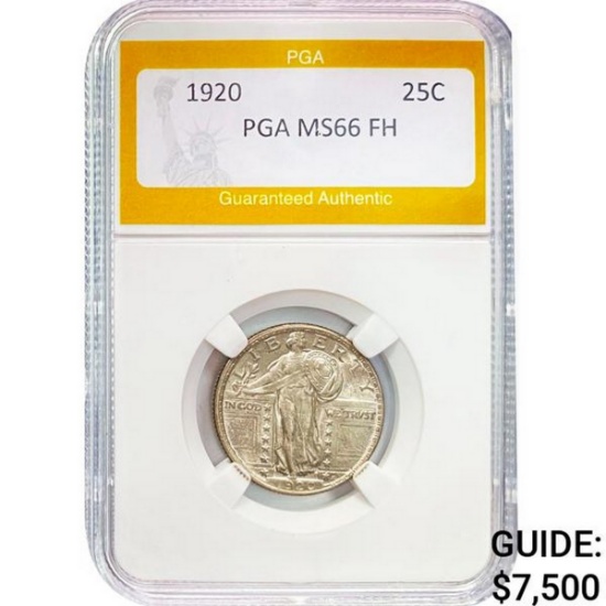 1920 25C Standing Liberty PGA MS66 FH