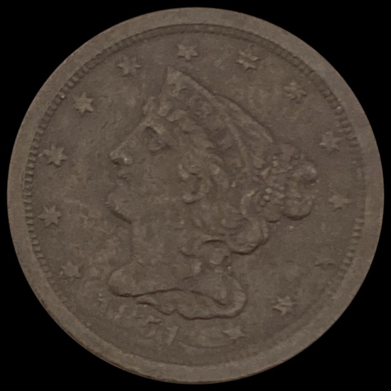 1851 Braided Hair Half Cent CLOSELY UNCIRCULATED CLOSELY UNCIRCULATED