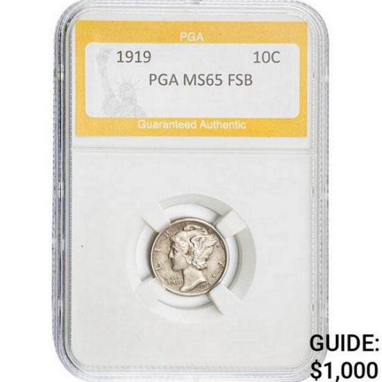 1919 Mercury Dime PGA MS65 FSB