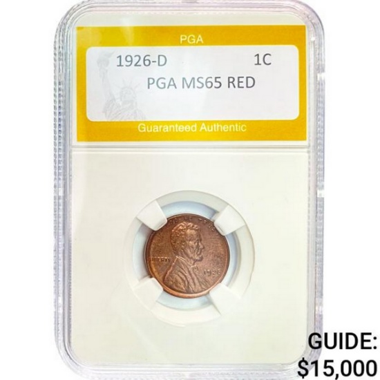 1926-D 1C Lincoln Wheat PGA MS65 RED