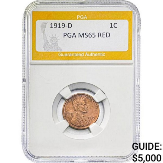 1919-D 1C Lincoln Wheat PGA MS65 RED