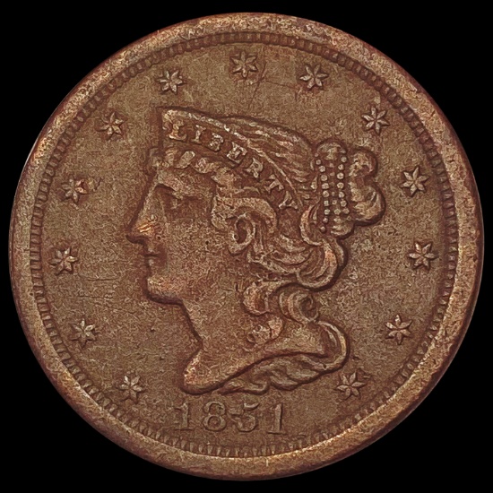 1851 Braided Hair Half Cent CLOSELY UNCIRCULATED