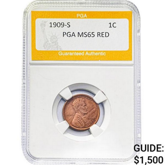 1909-S 1C Lincoln Wheat PGA MS65 RED