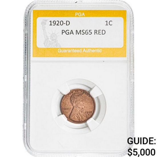 1920-D 1C Lincoln Wheat PGA MS65 RED