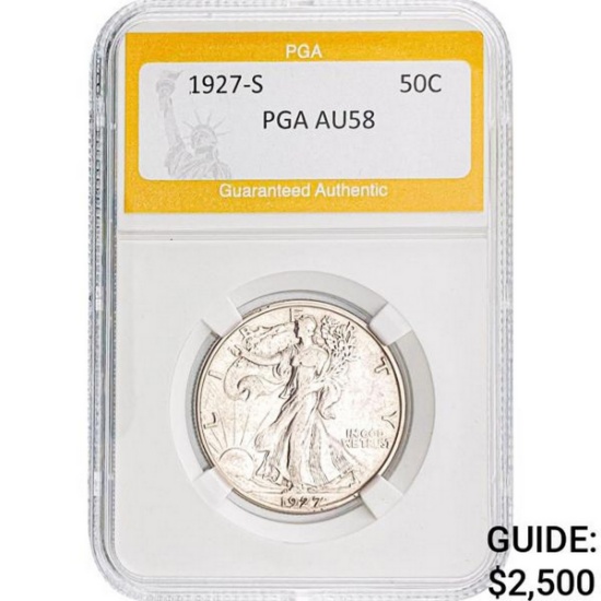 1927-S 50C Walking Liberty PGA AU58