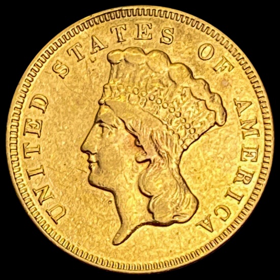 1874 $3 Indian Princess Head Gold CLOSELY UNCIRCUL CLOSELY UNCIRCULATED