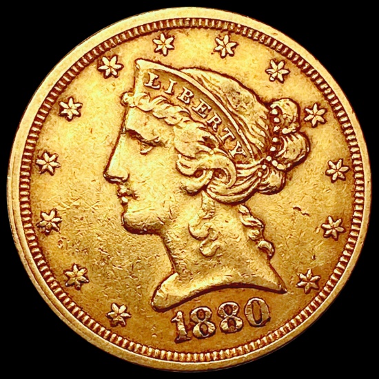 1880 $5 Gold Half Eagle CLOSELY UNCIRCULATED