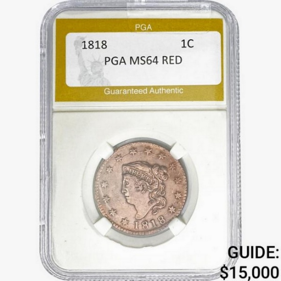 1818 Coronet Head Large Cent PGA MS64 RED