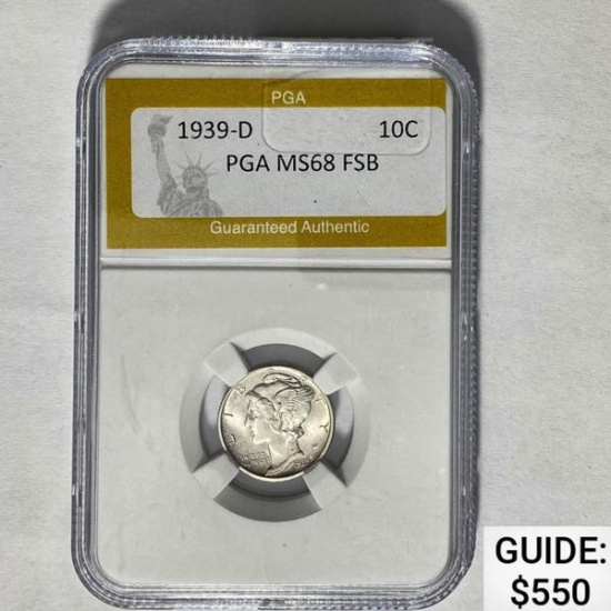 1939-D Mercury Silver Dime PGA MS68 FSB