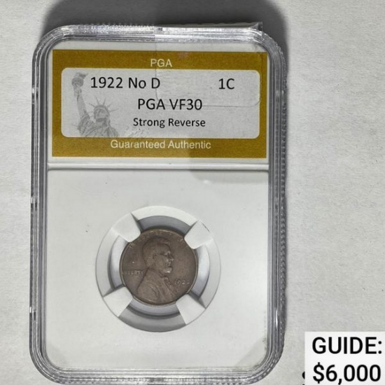 1922 No D Strong Rev Lincoln Cent PGA VF30