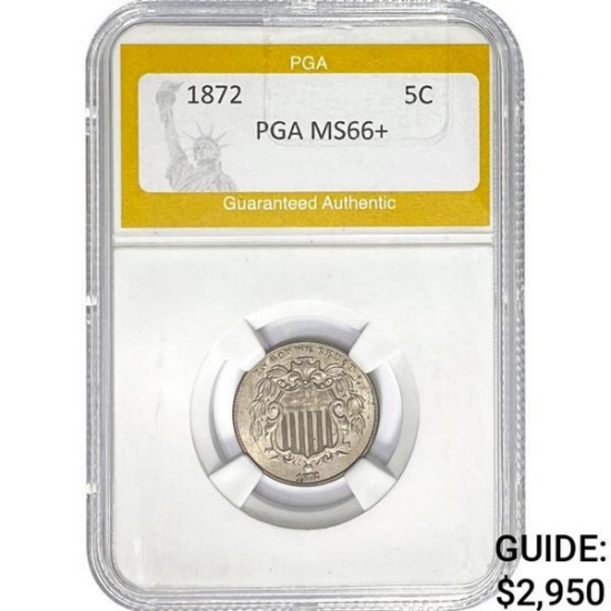 1872 Shield Nickel PGA MS66+
