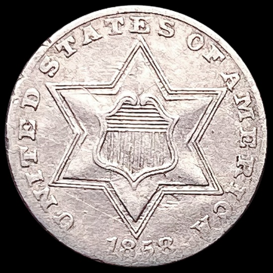 1858 Silver Three Cent CLOSELY UNCIRCULATED