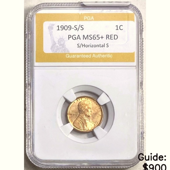 1909-S/S Horizontal S Wheat 1C PGA MS65+ RED