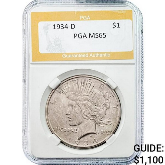 1934-D Peace Silver Dollar PGA MS65