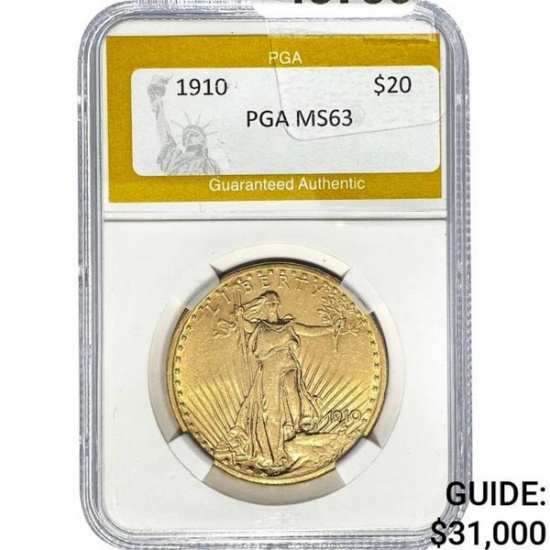 1910 $20 Saint-Gaudens PGA MS63