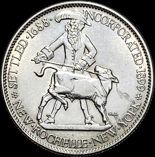 1938 Silver New Rochelle Half Dollar CLOSELY UNCIRCULATED