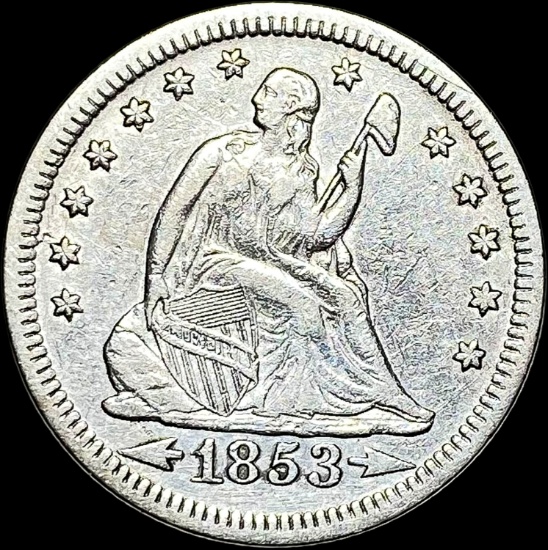1853 Arrows Seated Liberty Silver Quarter LIGHTLY CIRCULATED