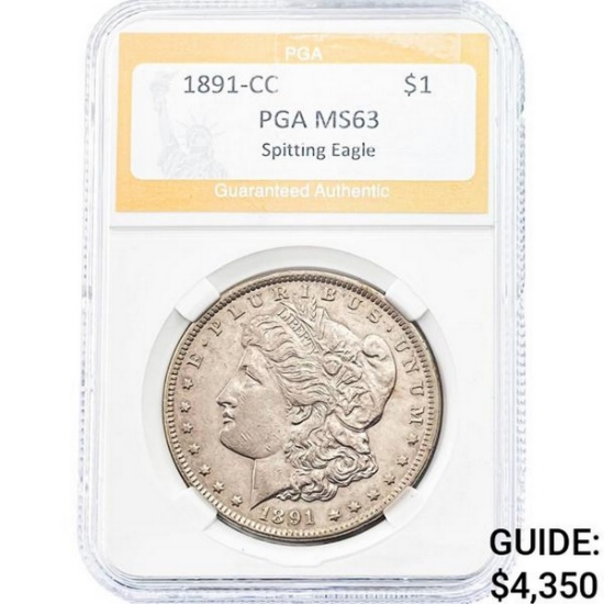 1891-CC Morgan Silver Dollar PGA MS63 Spit. Eagle