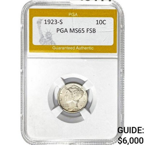 1923-S Mercury Silver Dime PGA MS65 FSB