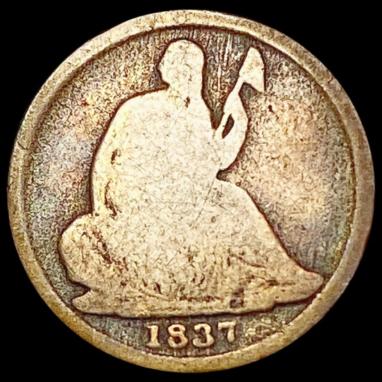 1837 No Stars Seated Liberty Half Dime NICELY CIRCULATED