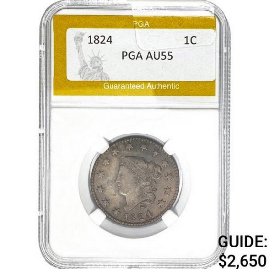 1824 Coronet Head Large Cent PGA AU55