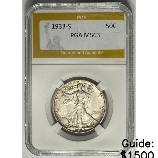 1933-S Walking Liberty Half Dollar PGA MS63