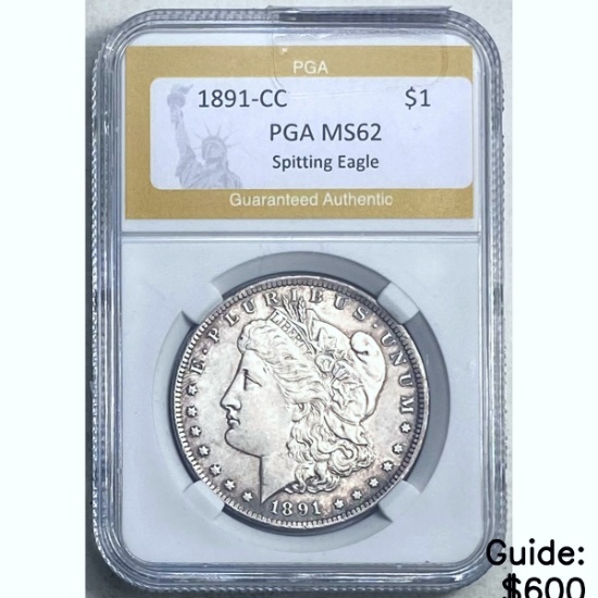 1891-CC Morgan Silver Dollar PGA MS62 Spit. Eagle