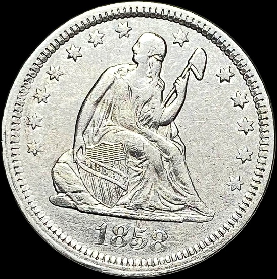 1858-O Silver Seated Liberty Quarter CLOSELY UNCIRCULATED