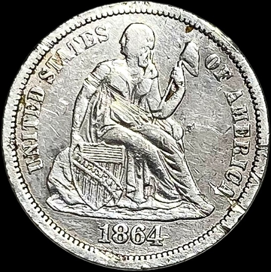 1864 Seated Liberty Dime NEARLY UNCIRCULATED